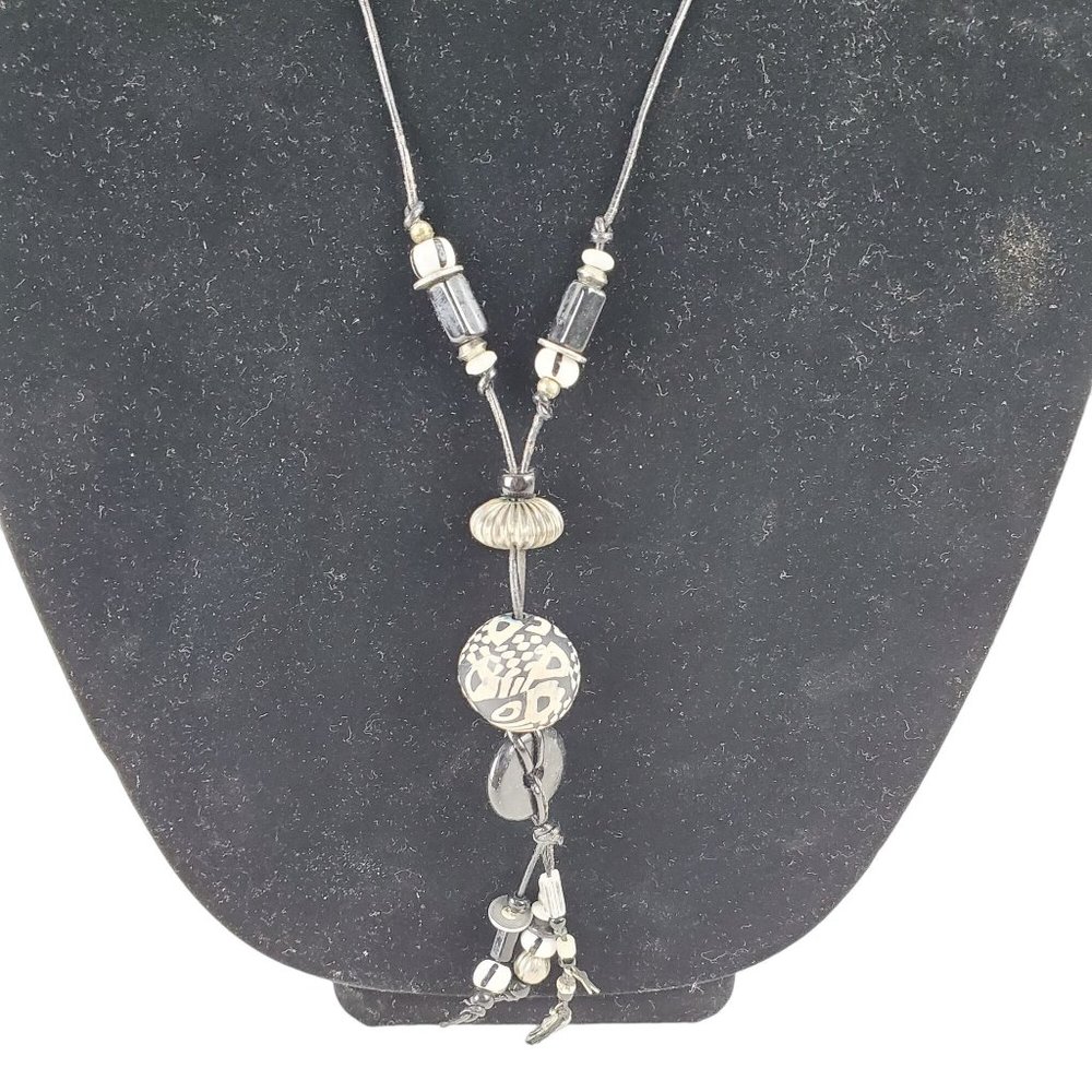 Tribal Resin Metal Bead Trade Bead Black & White Bohemian Necklace Moon Star